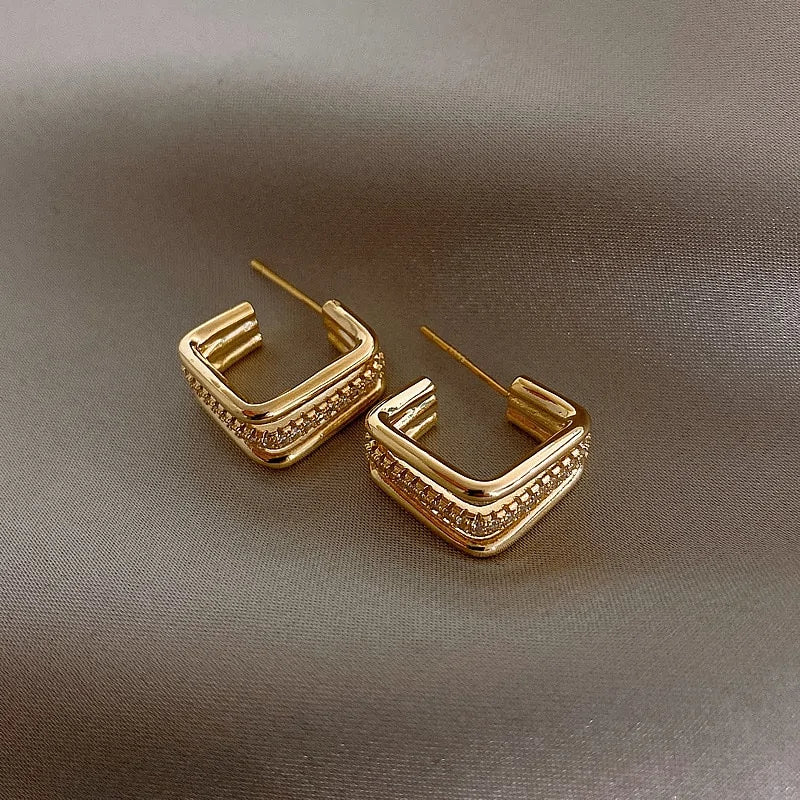 Square Gold Stud Earrings