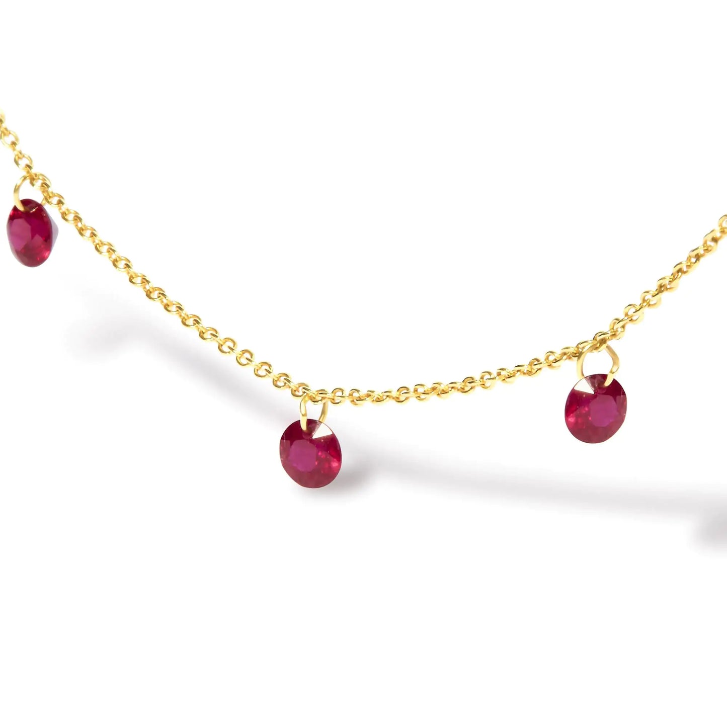 18K Yellow Gold Necklace 1 1/3 Cttw Dangling Red Ruby Drop 18" Chain Collar